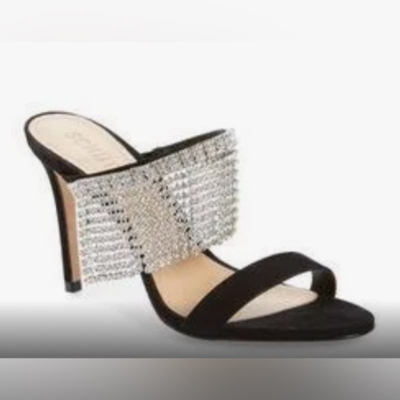 Schultz Heels w Rhinestone Sania Crystal Fringe Slide Sandal Size 8 Black Silver - Picture 8 of 8